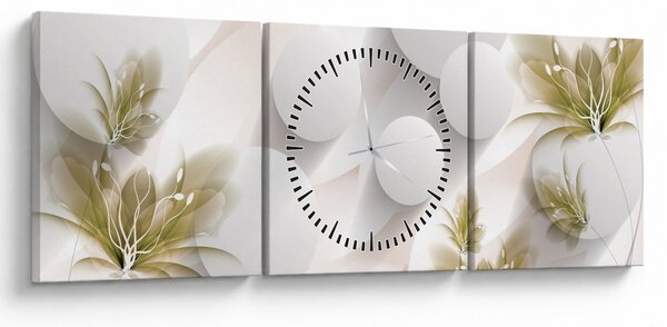 Tablou - 3D cercuri cu flori (cu ceas) (90x30 cm)
