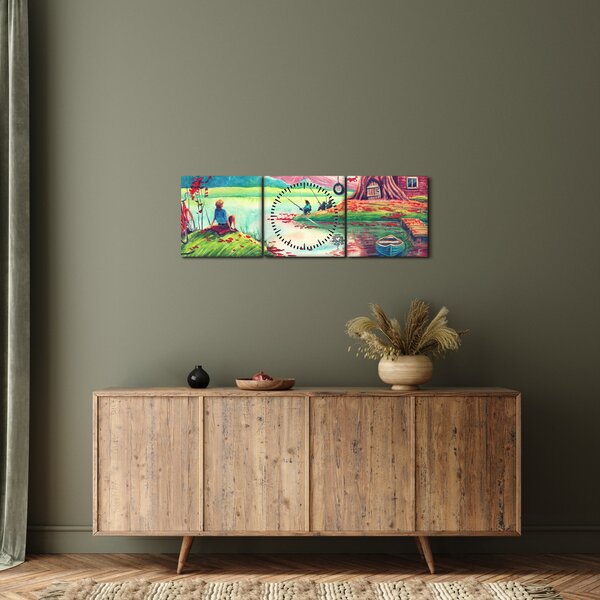 Tablou - Acuarelă, Golf într-un sat de munte (cu ceas) (90x30 cm)