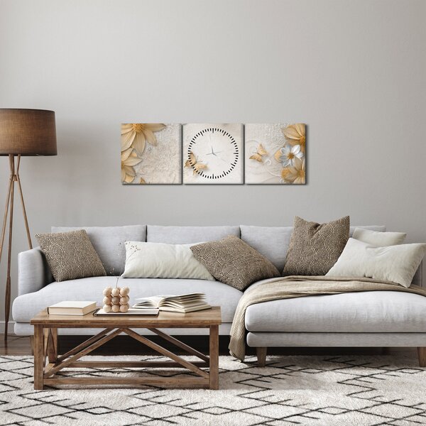 Tablou - Flori cu fluturi (cu ceas) (90x30 cm)