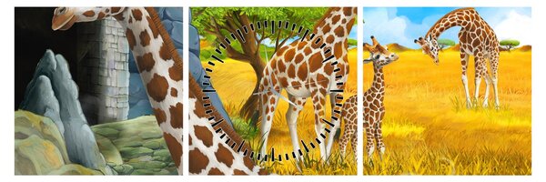 Tablou - Familia girafelor (cu ceas) (90x30 cm)