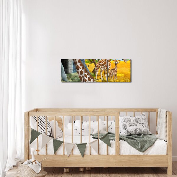 Tablou - Familia girafelor (cu ceas) (90x30 cm)