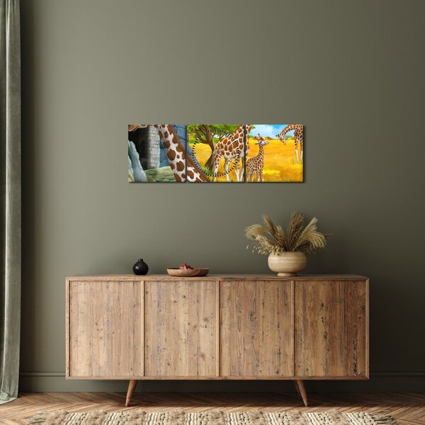 Tablou - Familia girafelor (cu ceas) (90x30 cm)