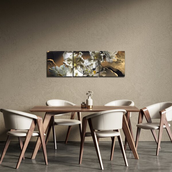 Tablou - Flori de orhidee pe fundal de marmură (cu ceas) (90x30 cm)