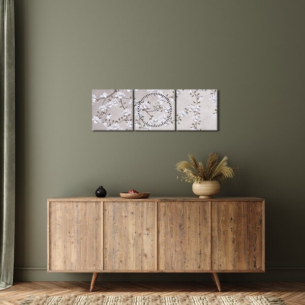 Tablou - Flori într-un peisaj gri (cu ceas) (90x30 cm)
