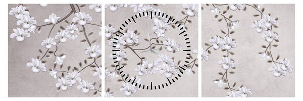Tablou - Flori într-un peisaj gri (cu ceas) (90x30 cm)