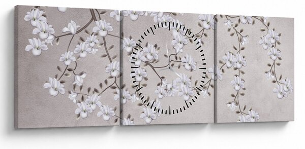 Tablou - Flori într-un peisaj gri (cu ceas) (90x30 cm)