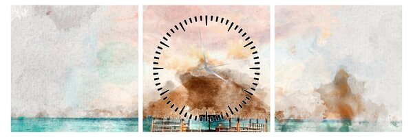 Tablou - Maldive, debarcader din lemn (cu ceas) (90x30 cm)