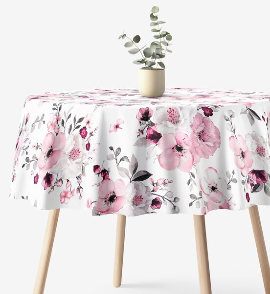 Goldea față de masă 100% bumbac - flori de cireș sakura - rotundă Ø 140 cm