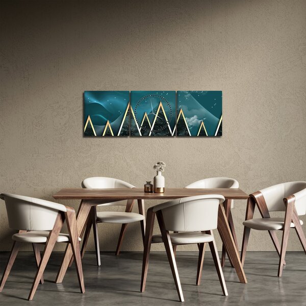 Tablou - Lună plină deasupra munțiilor aurii (cu ceas) (90x30 cm)