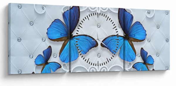 Tablou - Fluturi albaștri (cu ceas) (90x30 cm)