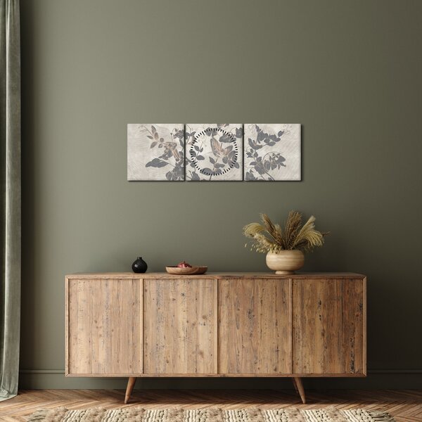 Tablou - Frunze texturate (cu ceas) (90x30 cm)