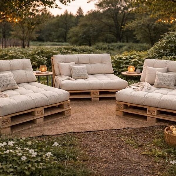 Set perne grădină ”Pallet Soft Seating” (8) + Fata de masa cadou
