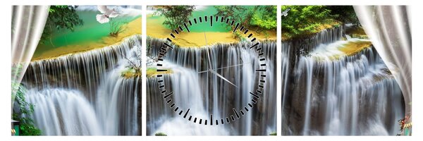 Tablou - Privire la cascade magice (cu ceas) (90x30 cm)