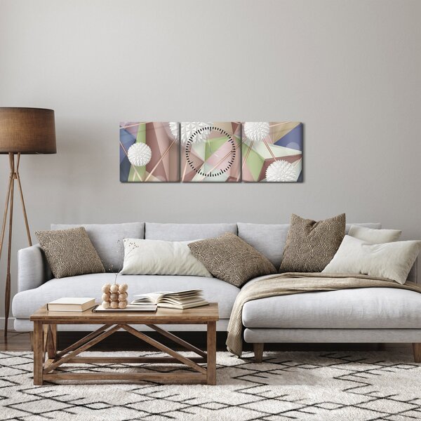 Tablou - 3D abstract culori pastel (cu ceas) (90x30 cm)