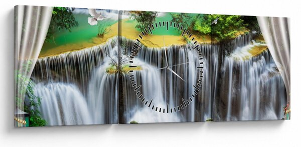 Tablou - Privire la cascade magice (cu ceas) (90x30 cm)
