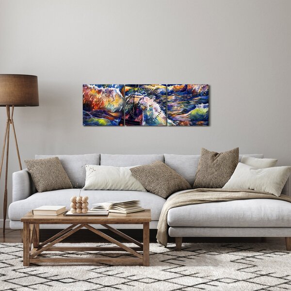 Tablou - Navă pe valurile oceanului, aquarelă (cu ceas) (90x30 cm)