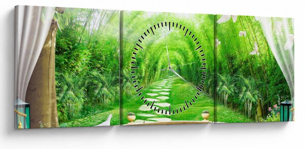Tablou - Privire la grădina tropicală (cu ceas) (90x30 cm)
