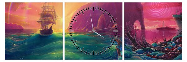 Tablou - Pictură în ulei, călătorie într-un țărăm fantastic (cu ceas) (90x30 cm)