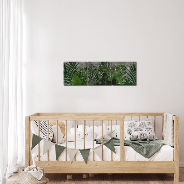 Tablou - Zid de beton cu plante (cu ceas) (90x30 cm)