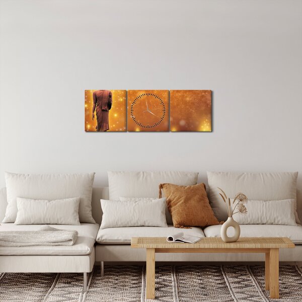 Tablou - Buddha în sclipici auriu (cu ceas) (90x30 cm)