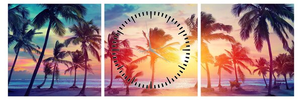 Tablou - Apus de soare tropical (cu ceas) (90x30 cm)