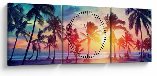 Tablou - Apus de soare tropical (cu ceas) (90x30 cm)