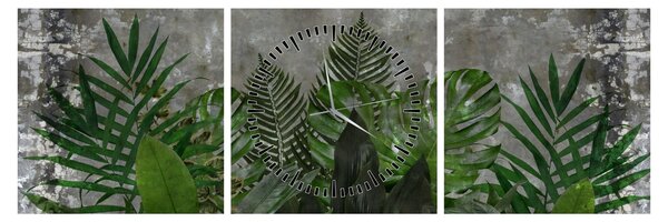Tablou - Zid de beton cu plante (cu ceas) (90x30 cm)