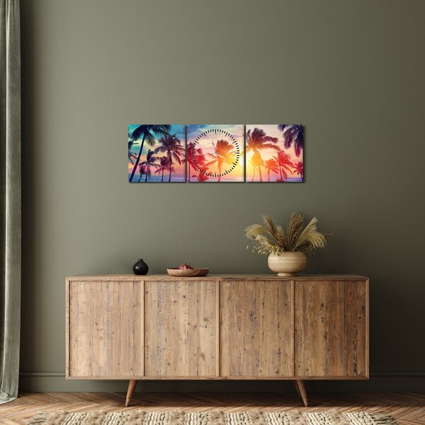 Tablou - Apus de soare tropical (cu ceas) (90x30 cm)