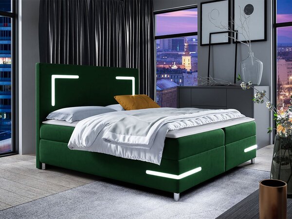 Pat matrimonial 140 cm Frinesa LED (Verde) (cu somieră și saltea) (cu sp. depozitare) (cu iluminat LED). 1104112