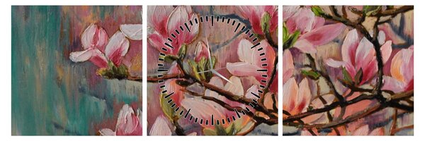 Tablou - Pictură în ulei, Sakura în floare (cu ceas) (90x30 cm)