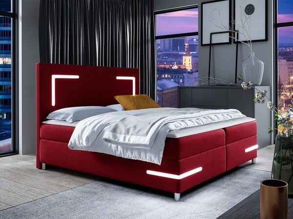 Pat de o persoană 120 cm Frinesa LED (Roșu) (cu somieră și saltea) (cu sp. depozitare) (cu iluminat LED). 1103543