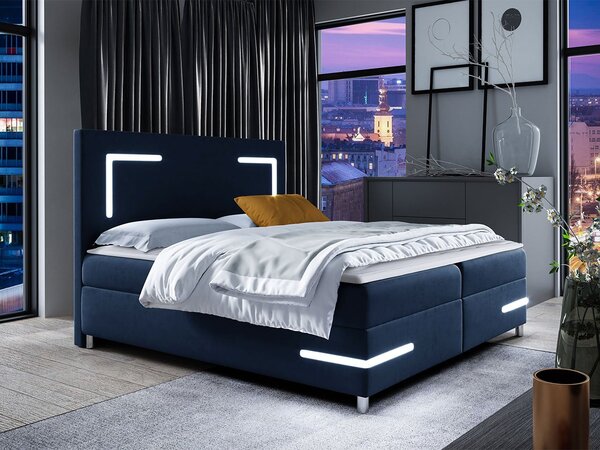 Pat matrimonial 180 cm Frinesa LED (albastru) (cu somieră și saltea) (cu sp. depozitare) (cu iluminat LED). 1104326