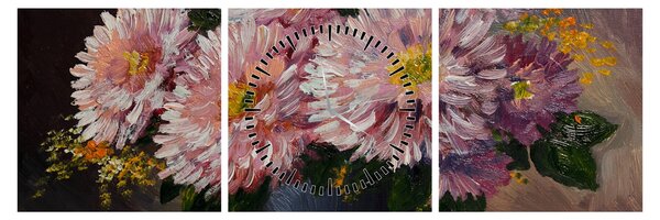 Tablou - Pictură în ulei, flori în vază (cu ceas) (90x30 cm)