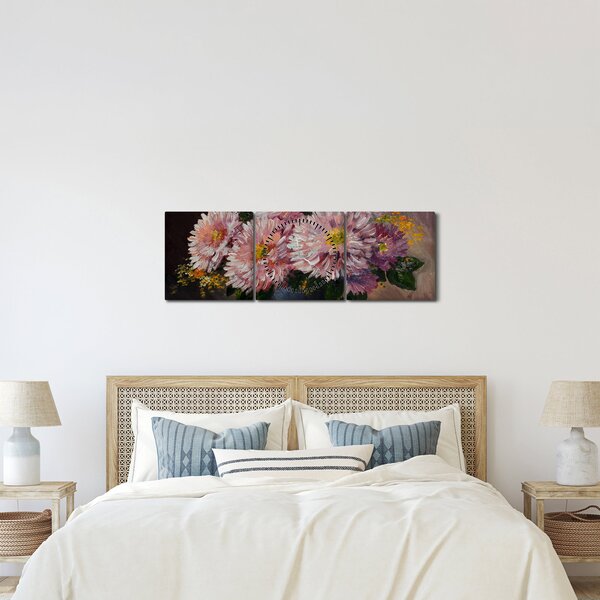 Tablou - Pictură în ulei, flori în vază (cu ceas) (90x30 cm)