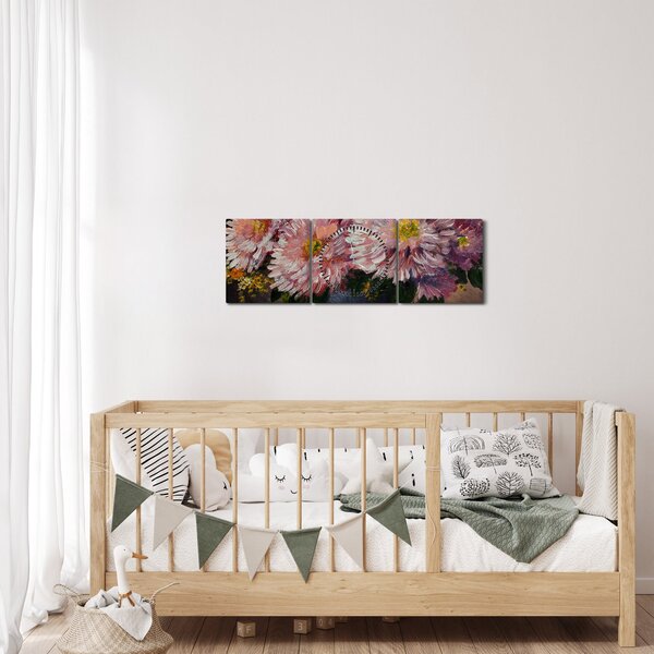 Tablou - Pictură în ulei, flori în vază (cu ceas) (90x30 cm)