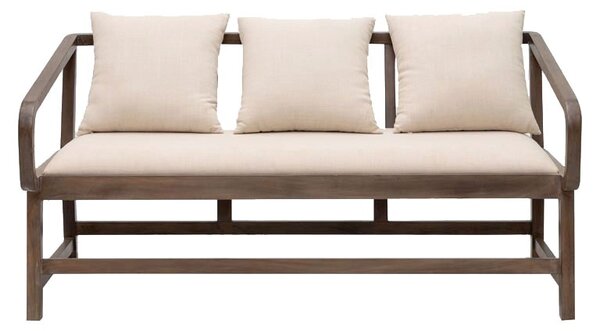 Canapea de exterior, bej, cu perne, din lemn de mango si in, Beige
