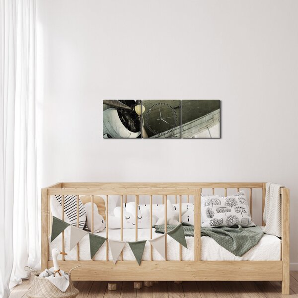 Tablou - Avion vechi cu elice (cu ceas) (90x30 cm)