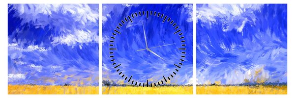 Tablou - Pictură în ulei, câmp auriu (cu ceas) (90x30 cm)
