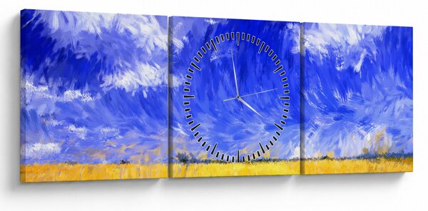 Tablou - Pictură în ulei, câmp auriu (cu ceas) (90x30 cm)
