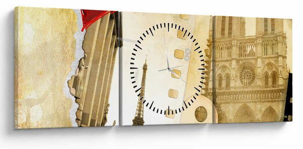 Tablou - Amintiri din Paris (cu ceas) (90x30 cm)