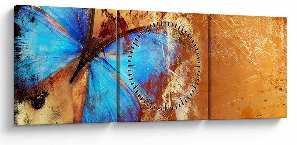 Tablou - Fluture albastru (cu ceas) (90x30 cm)