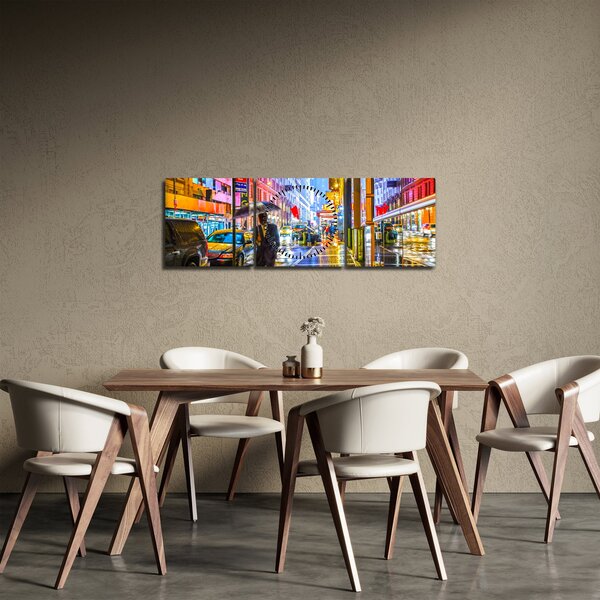 Tablou - Oraș în lumina neoanelor (cu ceas) (90x30 cm)