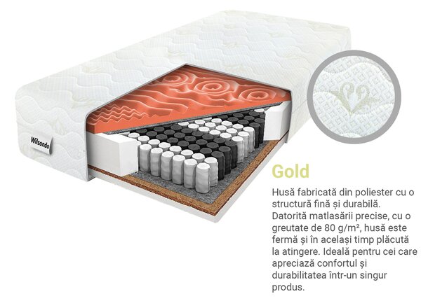 Saltea cu arcuri tip pachet cu strat de cocos Dio 80x200x21 - husă Gold