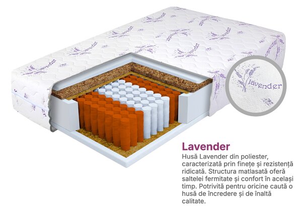 Saltea cu arcuri individuale și cocos Dax 80x200x24 - husă Lavender