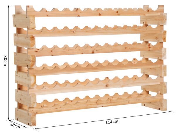 HOMCOM Raft pentru Sticle din Lemn de Brad cu 6 Rafturi pentru 72 de Sticle, 114x28x85 cm, Lemn Natural | Aosom Romania