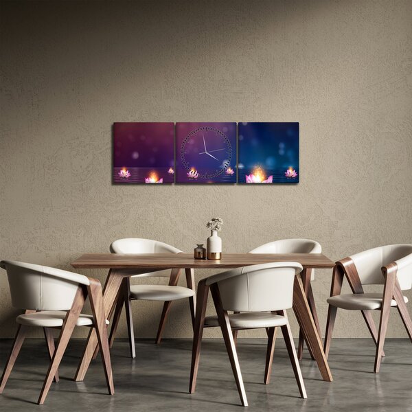 Tablou - Nuferi magici (cu ceas) (90x30 cm)