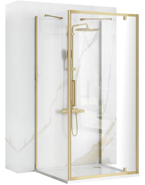 Rea Rapid Swing, cabină de duș cu 3 pereți 100 (uşă) x 100 (perete) x 195 cm, sticlă transparentă de 6 mm, profil auriu mat, KPL-02525