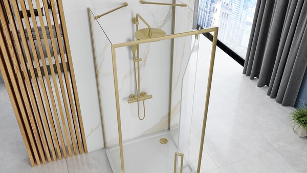 Rea Rapid Swing, cabină de duș cu 3 pereți 100 (uşă) x 100 (perete) x 195 cm, sticlă transparentă de 6 mm, profil auriu mat, KPL-02525