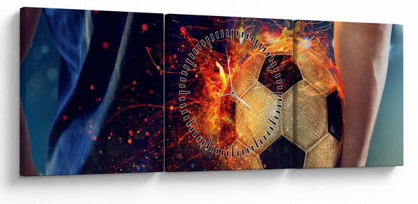 Tablou - Minge de fotbal în flăcări (cu ceas) (90x30 cm)