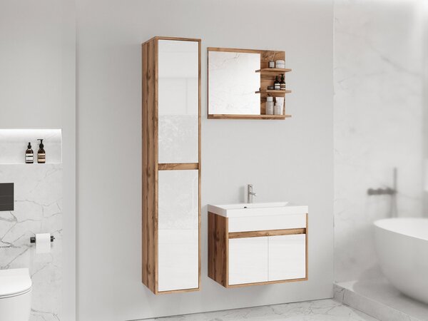 Z0ND0 Mobilier baie Garmana (Stejar wotan + lucios Alb) . 1103931